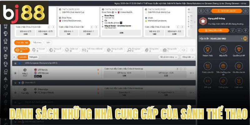 Thể Thao 2 Danh sách những nhà cung cấp của sảnh thể thao